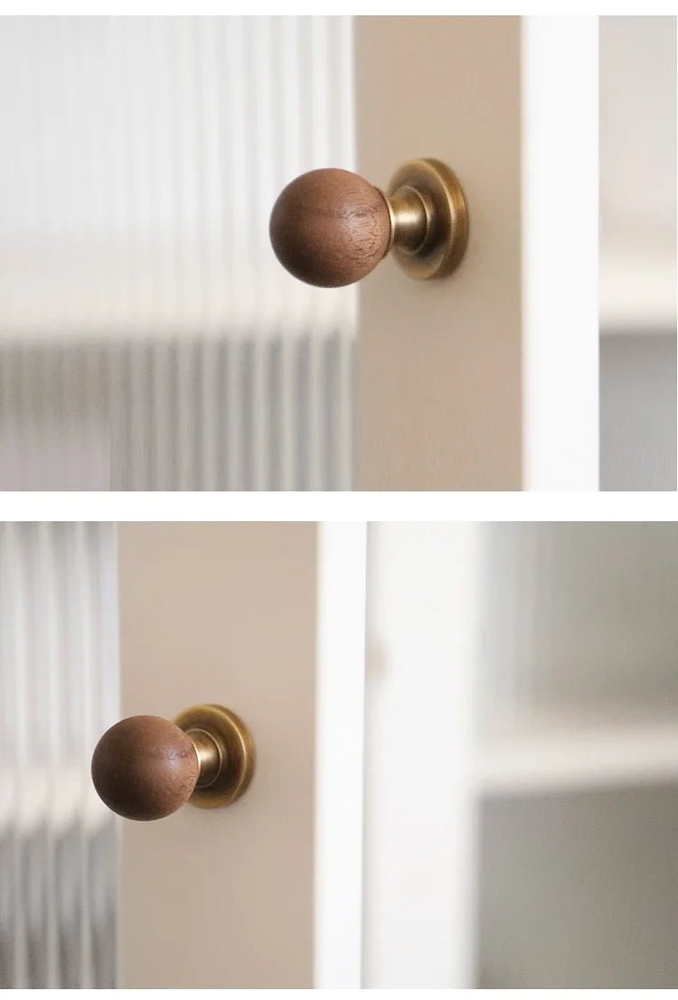 Elegant Wood & Brass Knob – Natural Wooden Handle for Cabinets