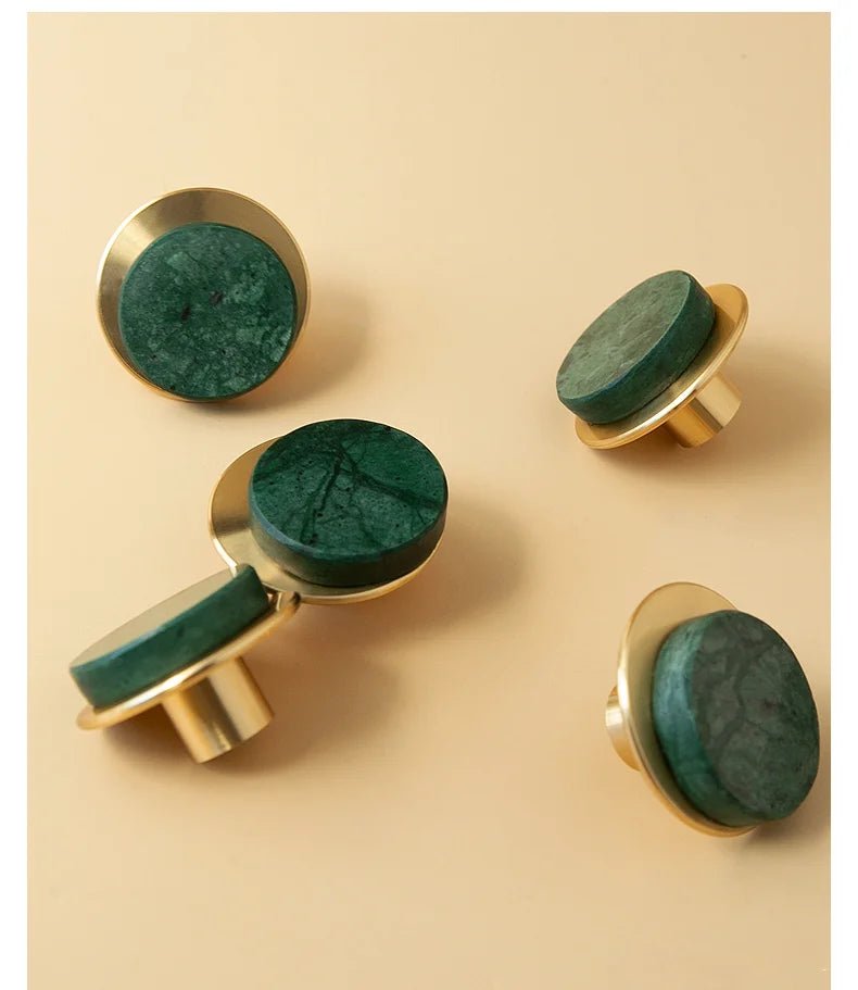 Green Marble Cabinet Knob – Brass Luxury Handle