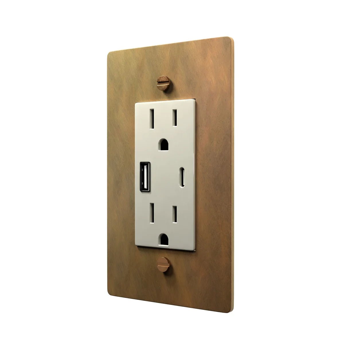 Solid brass USB-C electrical outlet with Aged Brass Finish
