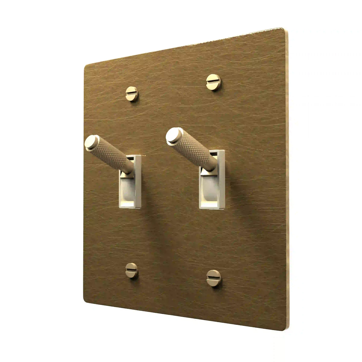 2 gang aged brass wall plate with knurled toggle