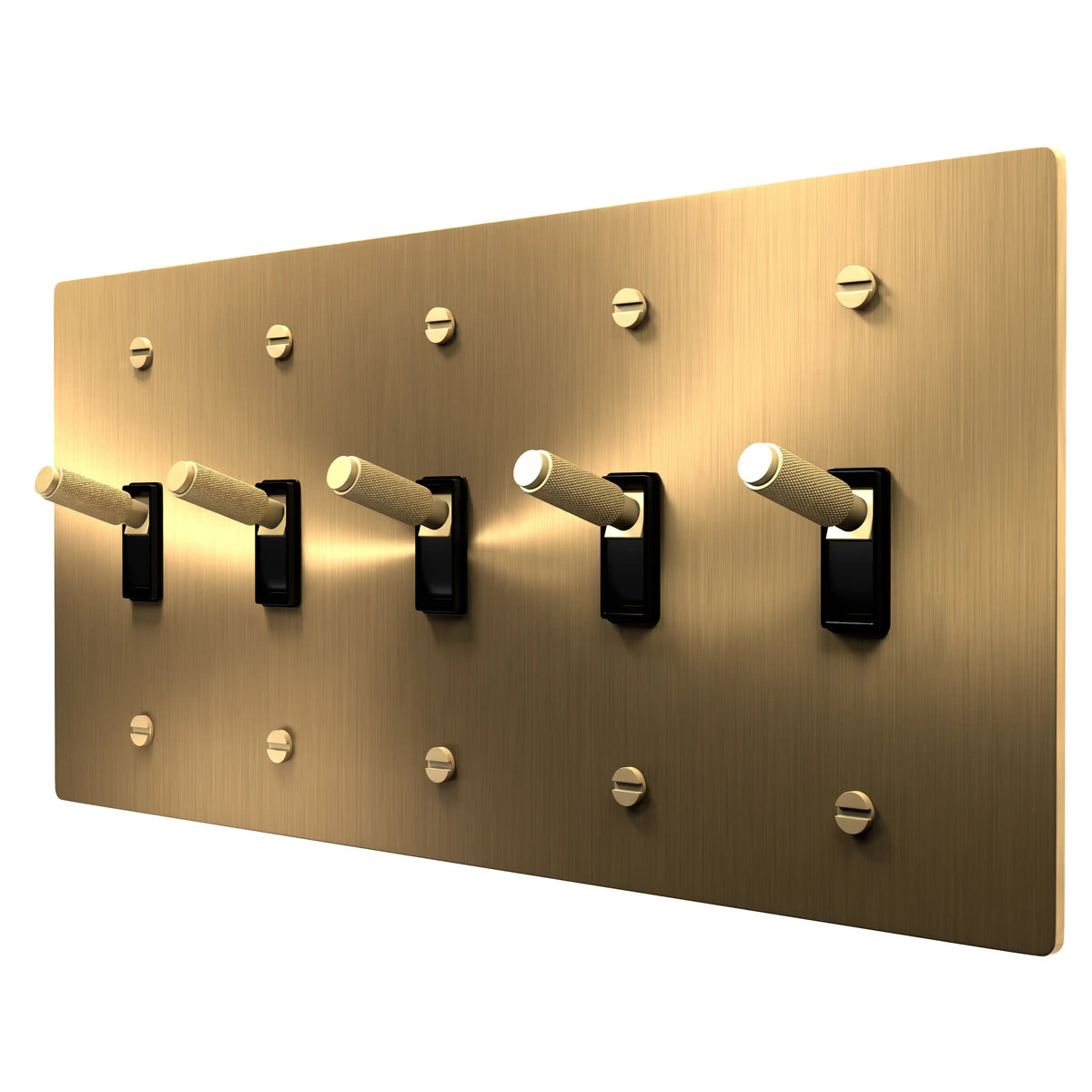 5 gang brushed brass toggle light switch