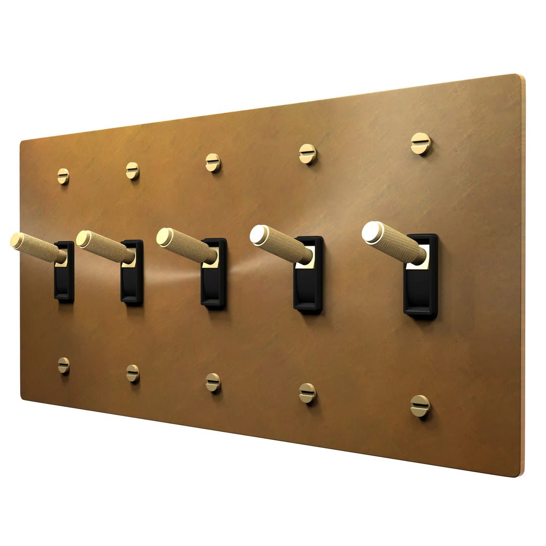 5 gang unlacquered brass toggle light switch