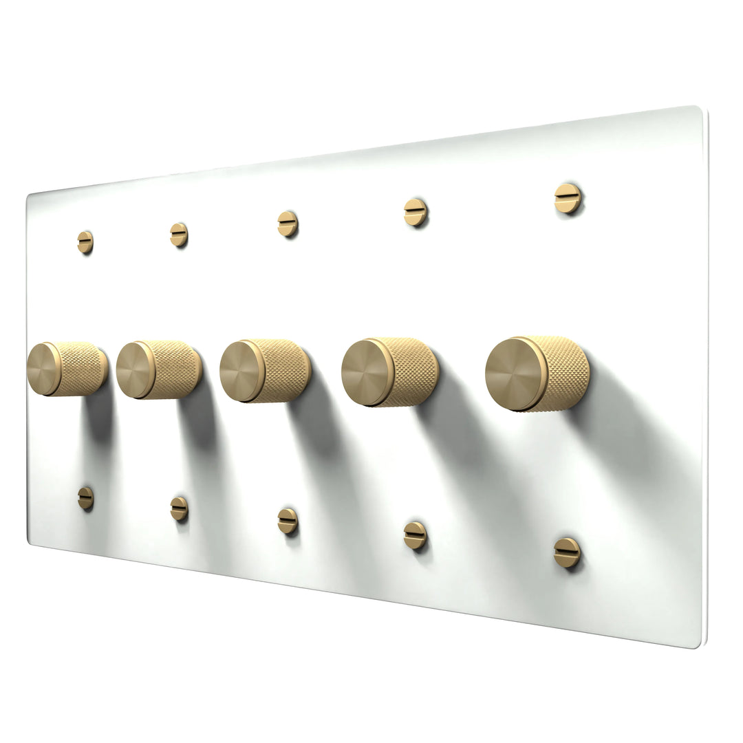 5 gang rotary dimmer switch white wall plate brass knobs