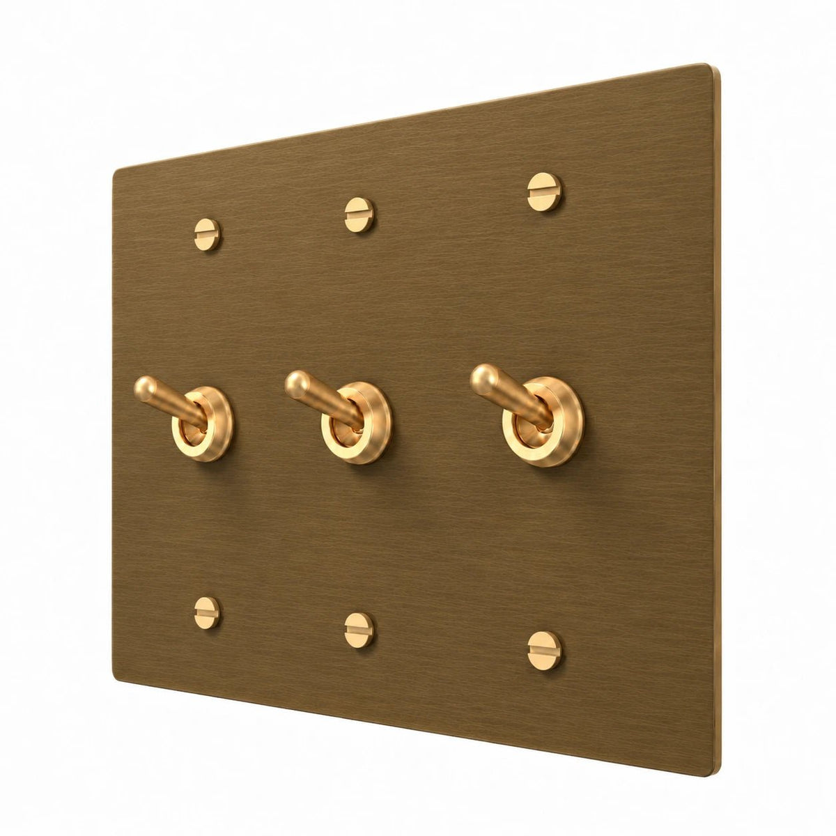 3 gang retro toggle switch with aged brass switch plate