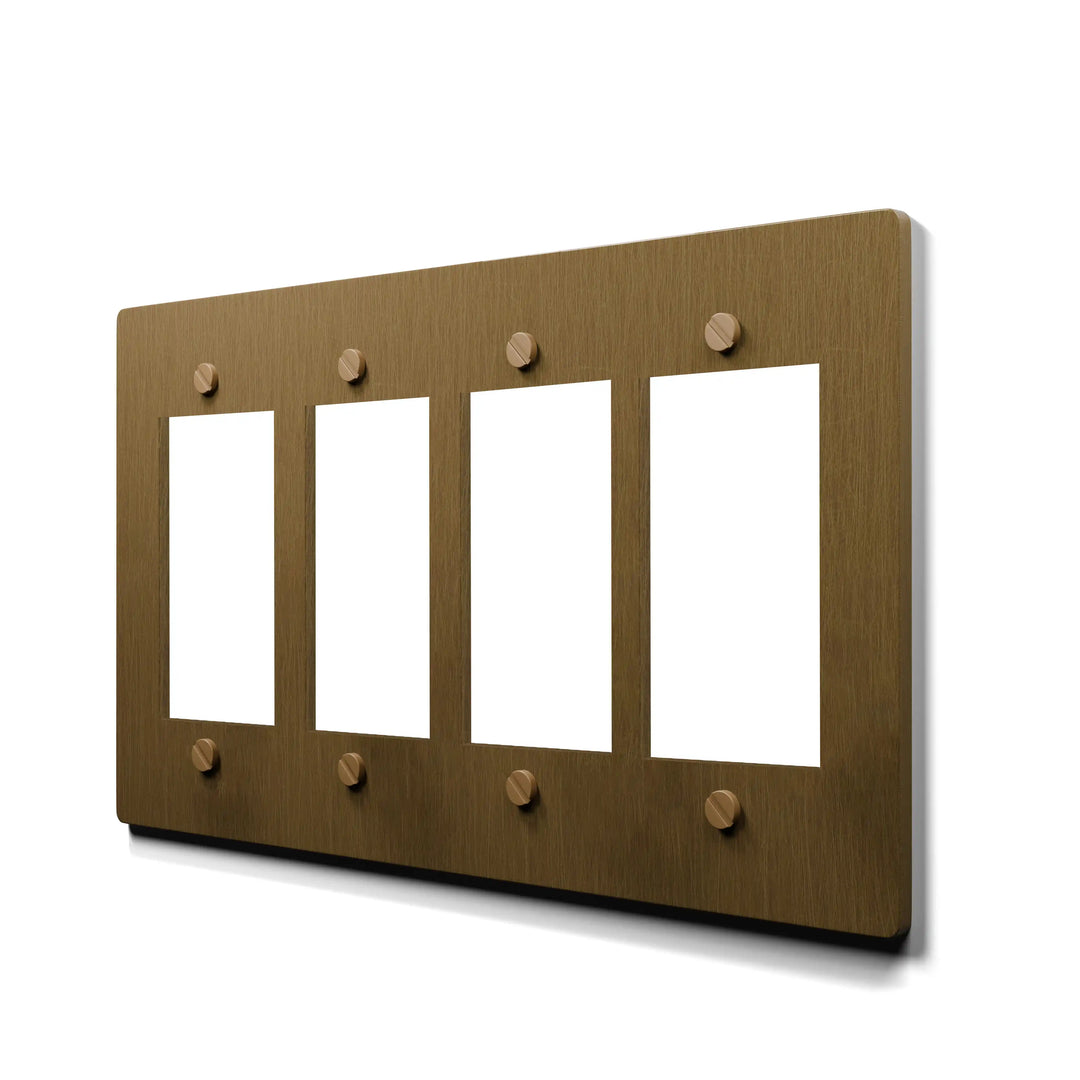 4 gang aged brass outlet cover plate