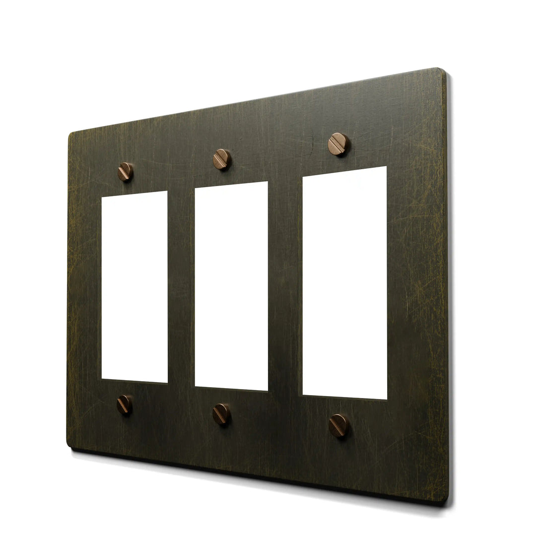 3 gang antique brass outlet cover plate