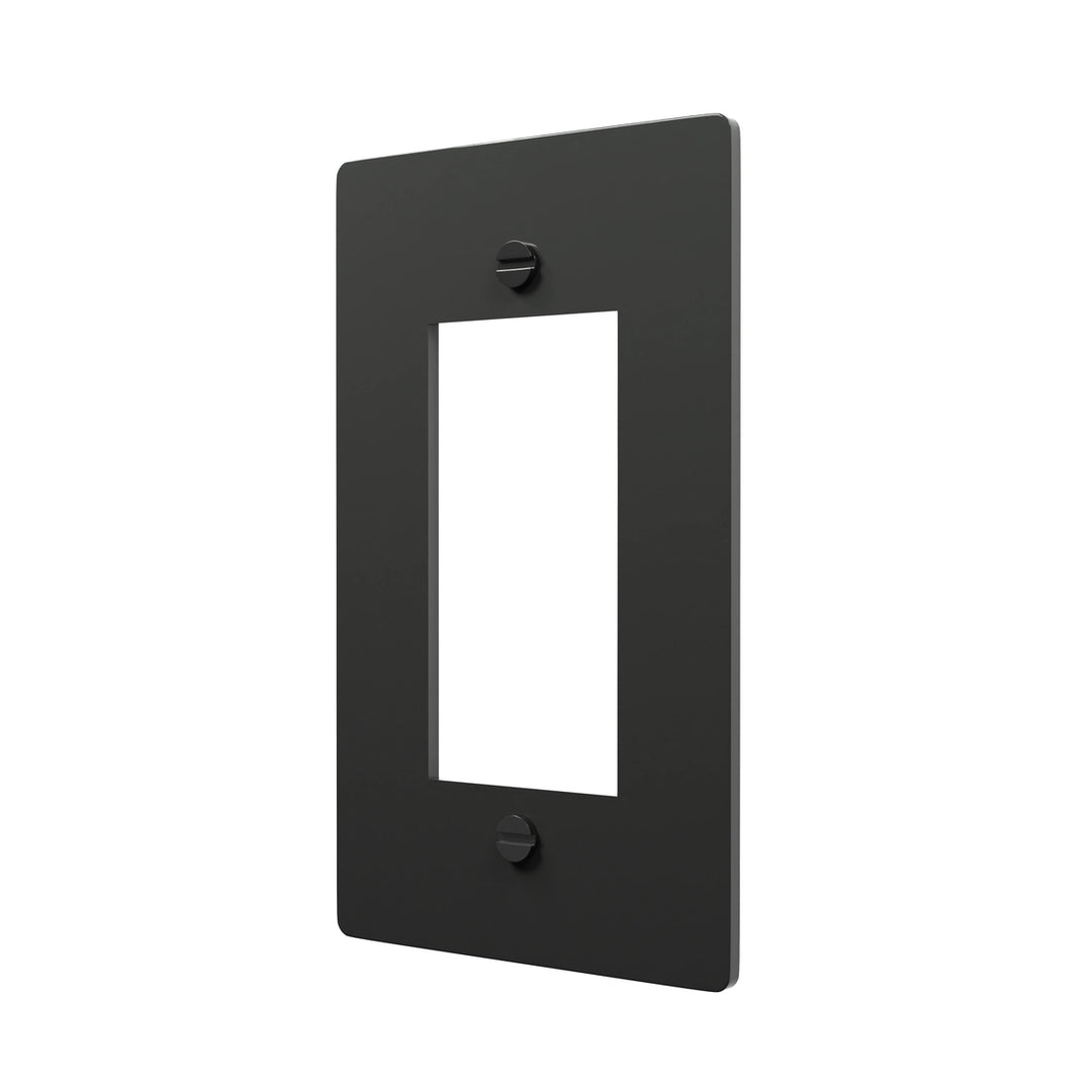 Black wall plate with two screws on a white background