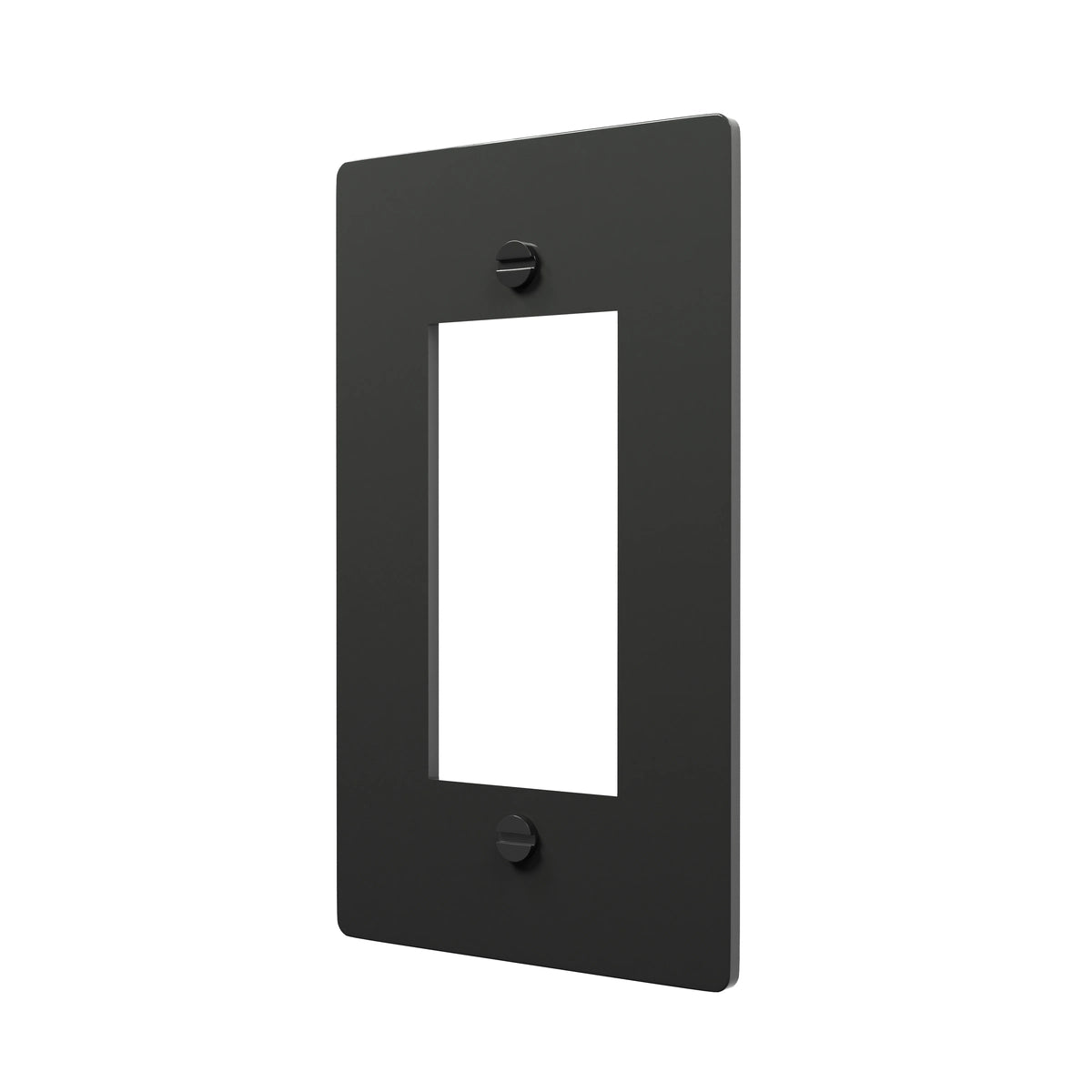 Black wall plate with two screws on a white background