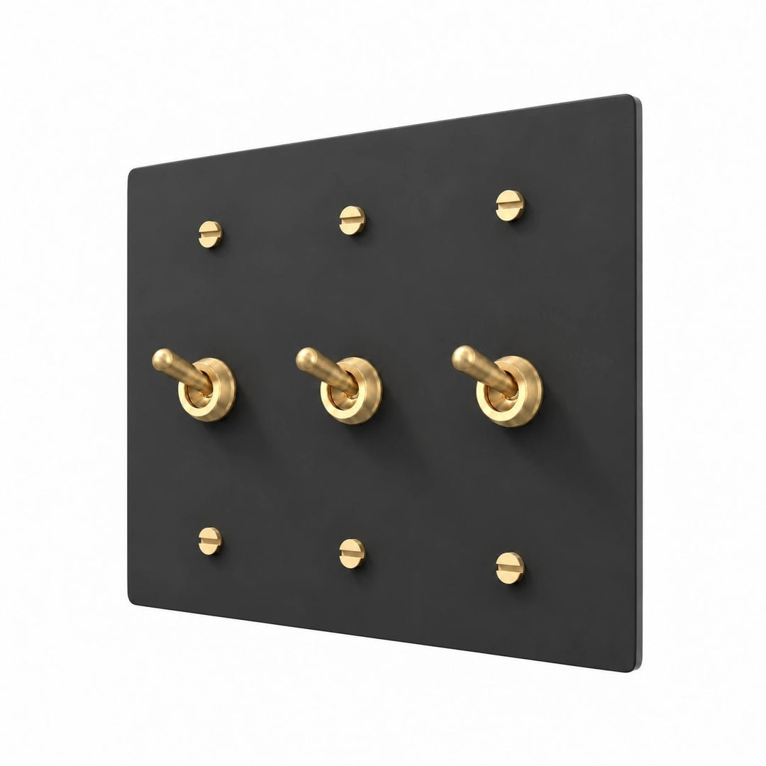 3 gang retro toggle switch with black brass plate