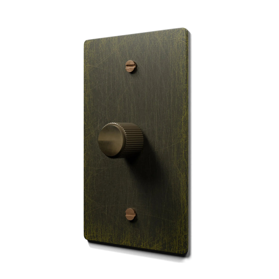 Antique brass rotary dimmer switch with hand brushed cover plate