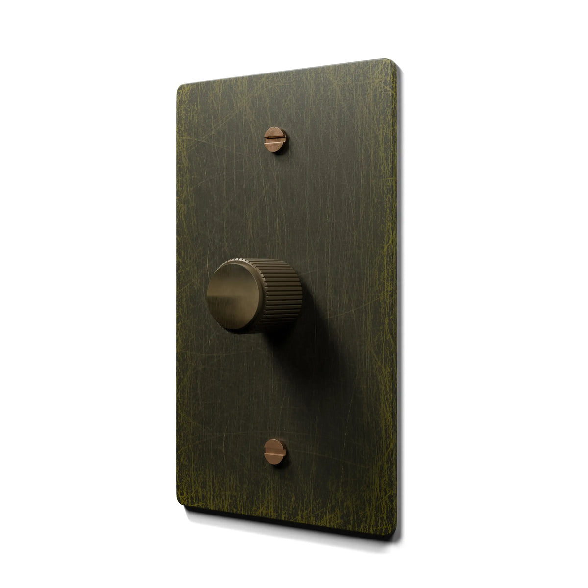 Antique brass rotary dimmer switch with hand brushed cover plate