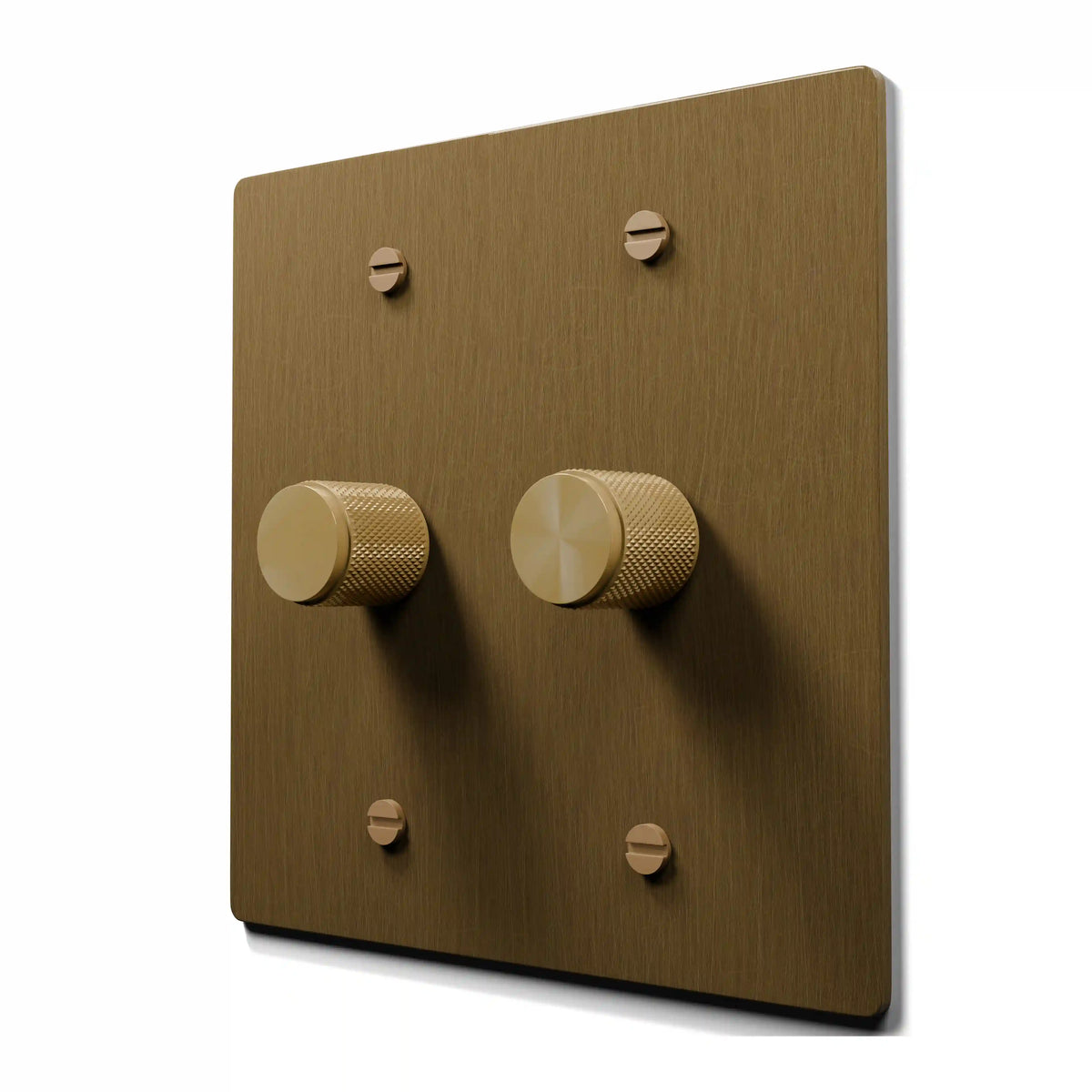 2 gang aged brass dimmer - hand brushed face plate