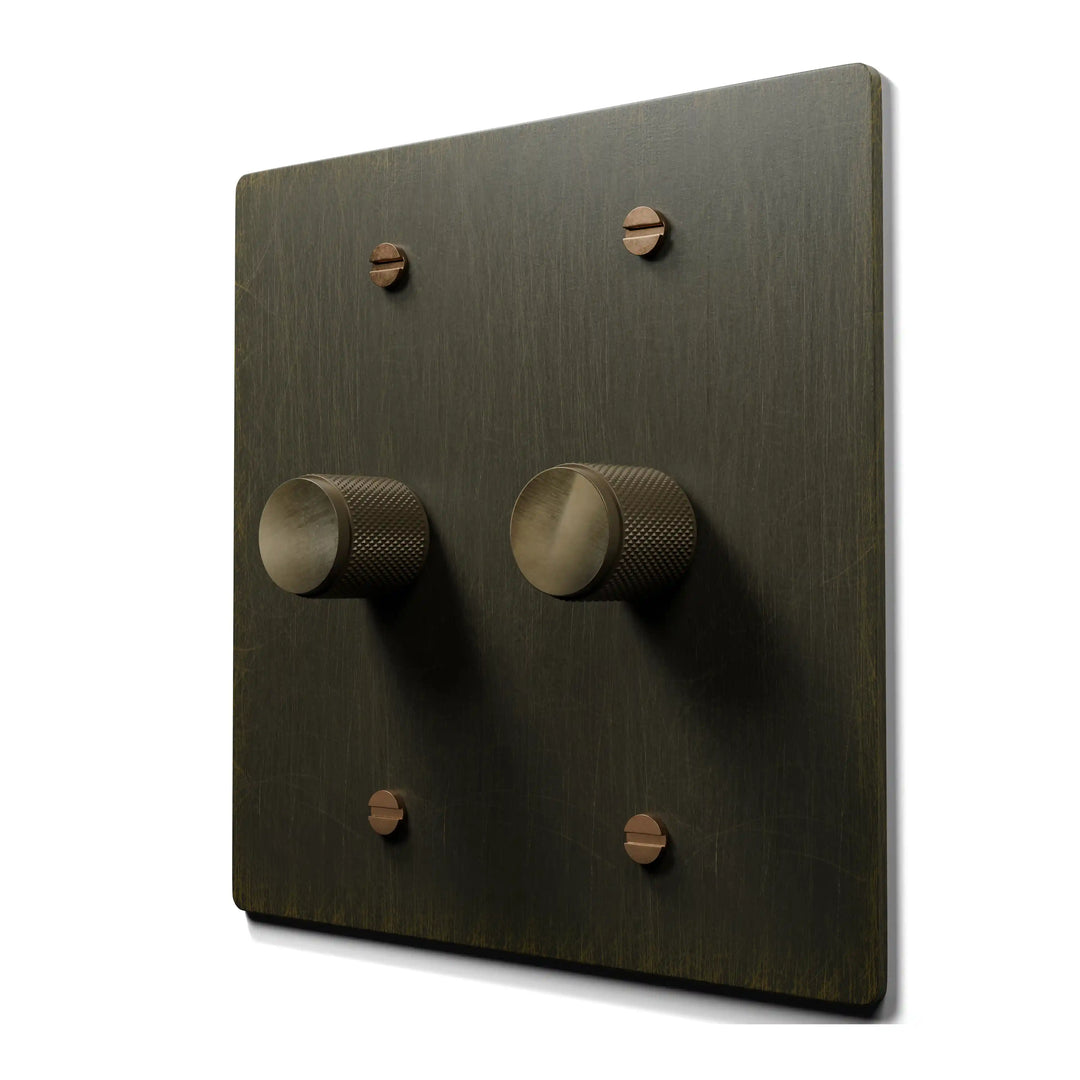 Antique brass 2 gang rotary dimmer switch plate