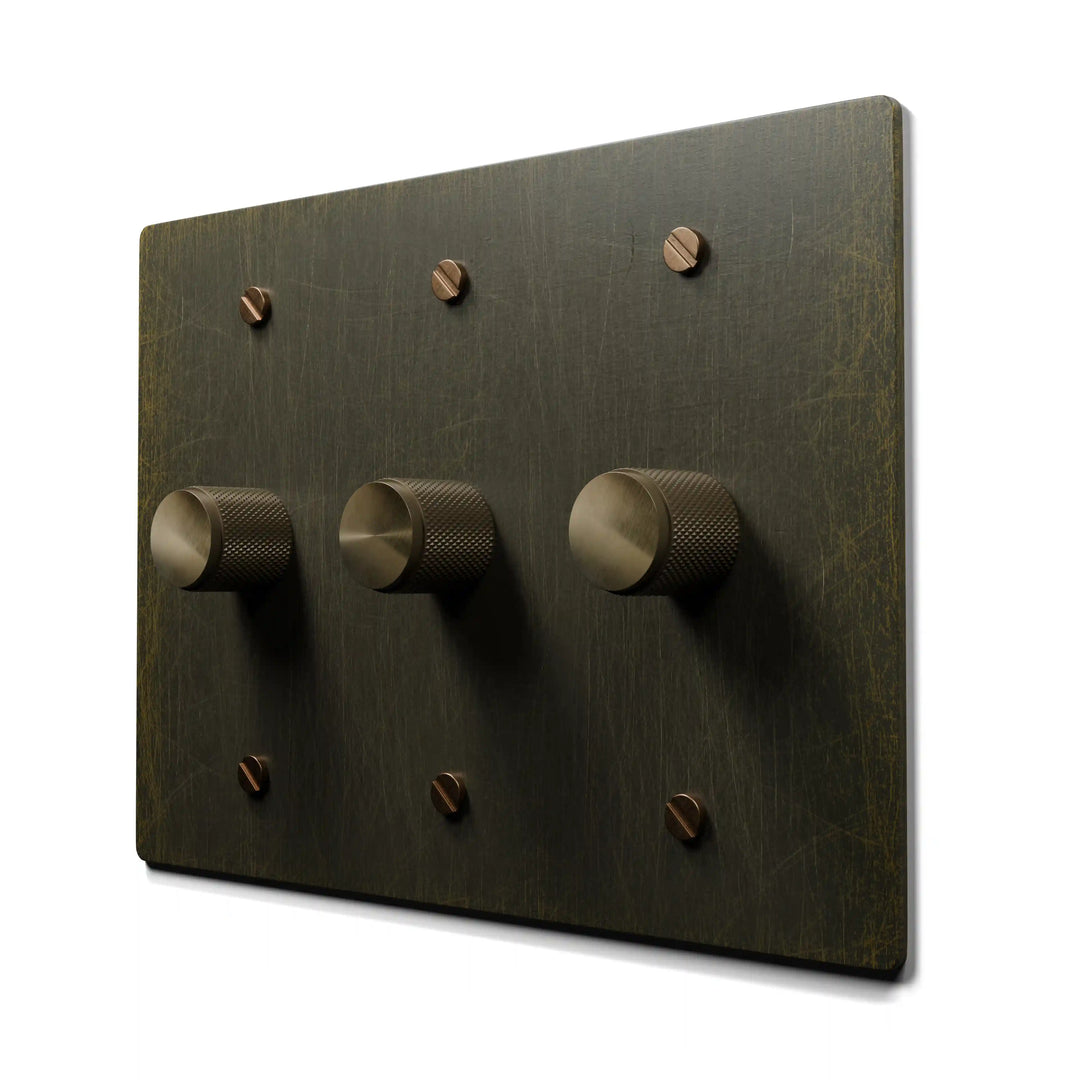 3 gang antique brass rotary dimmer 