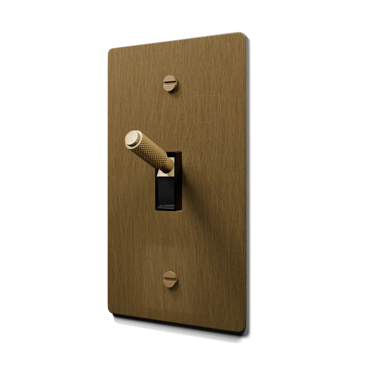 1 gang aged brass wall plate with knurled toggle light switch