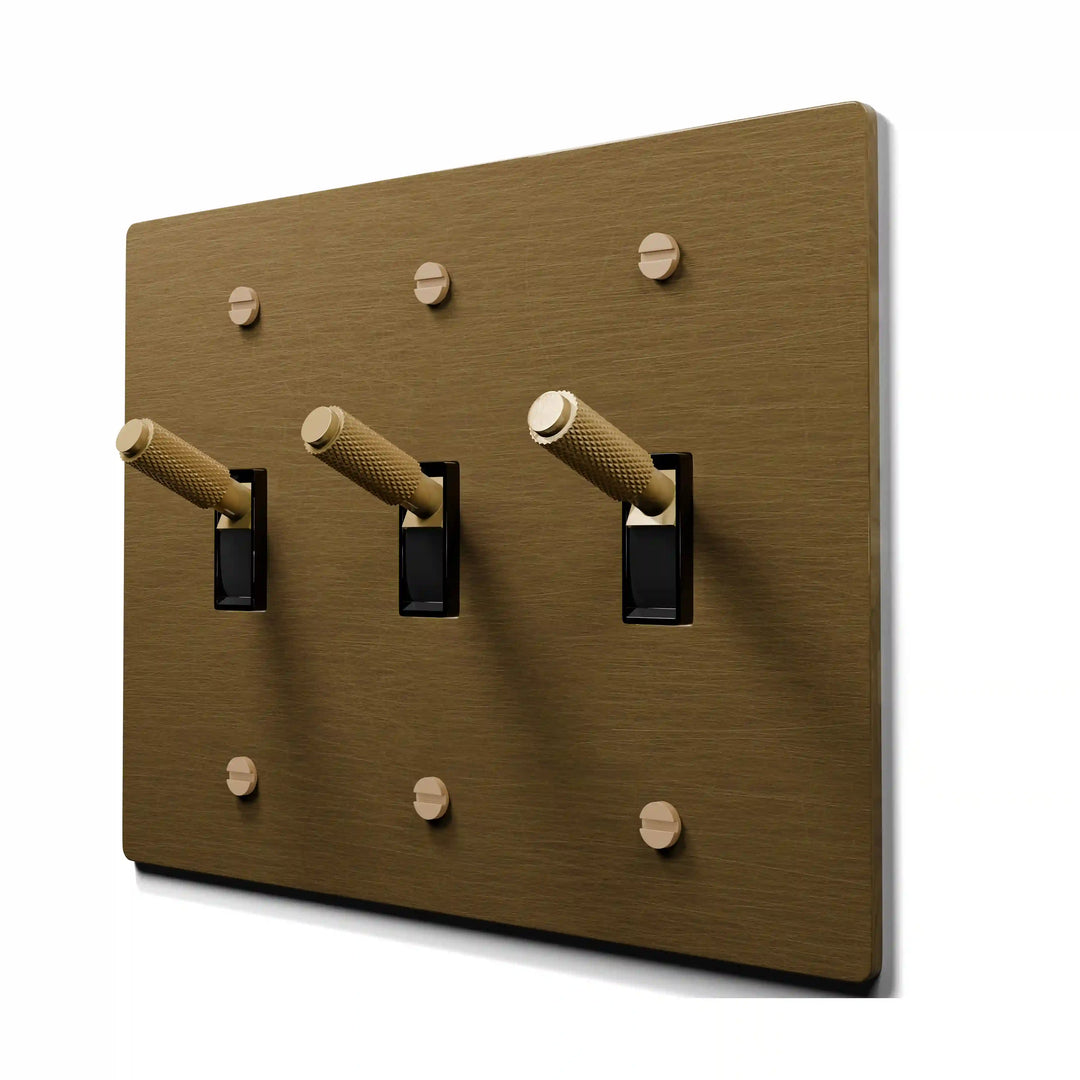 3 gang aged brass toggle light switch