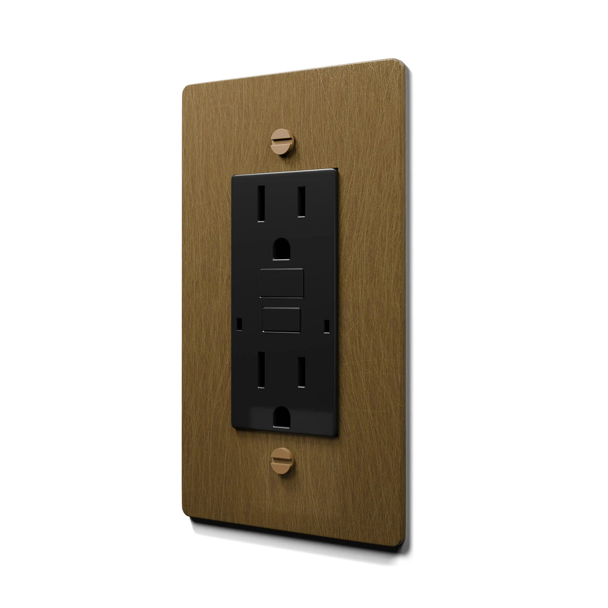 GFCI electrical outlet - aged brass wall plate