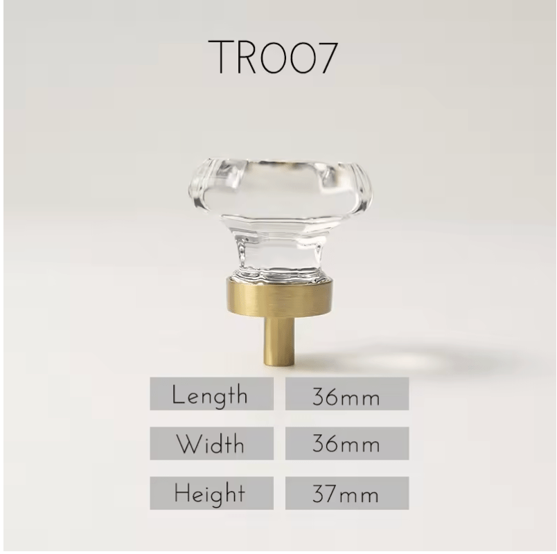 Crystal Faceted Cabinet Knobs – Brass Base