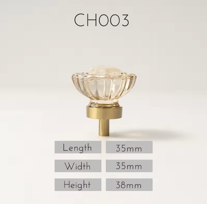Crystal Faceted Cabinet Knobs – Brass Base
