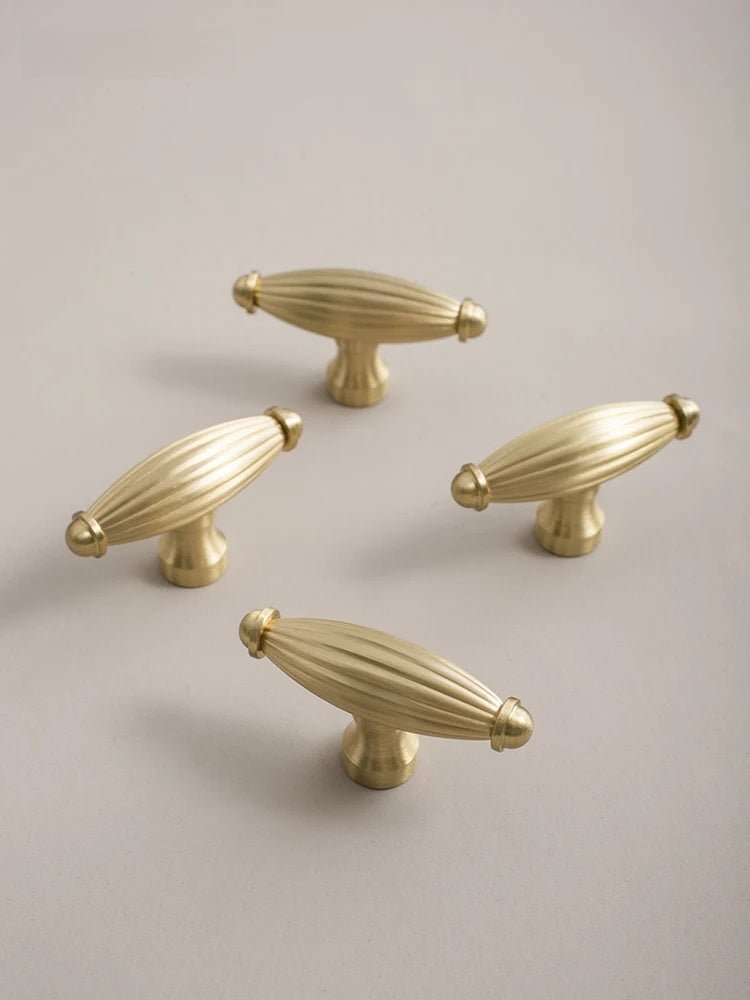 Solid Brass Cabinet Pull - Oval Ribbed T-Bar