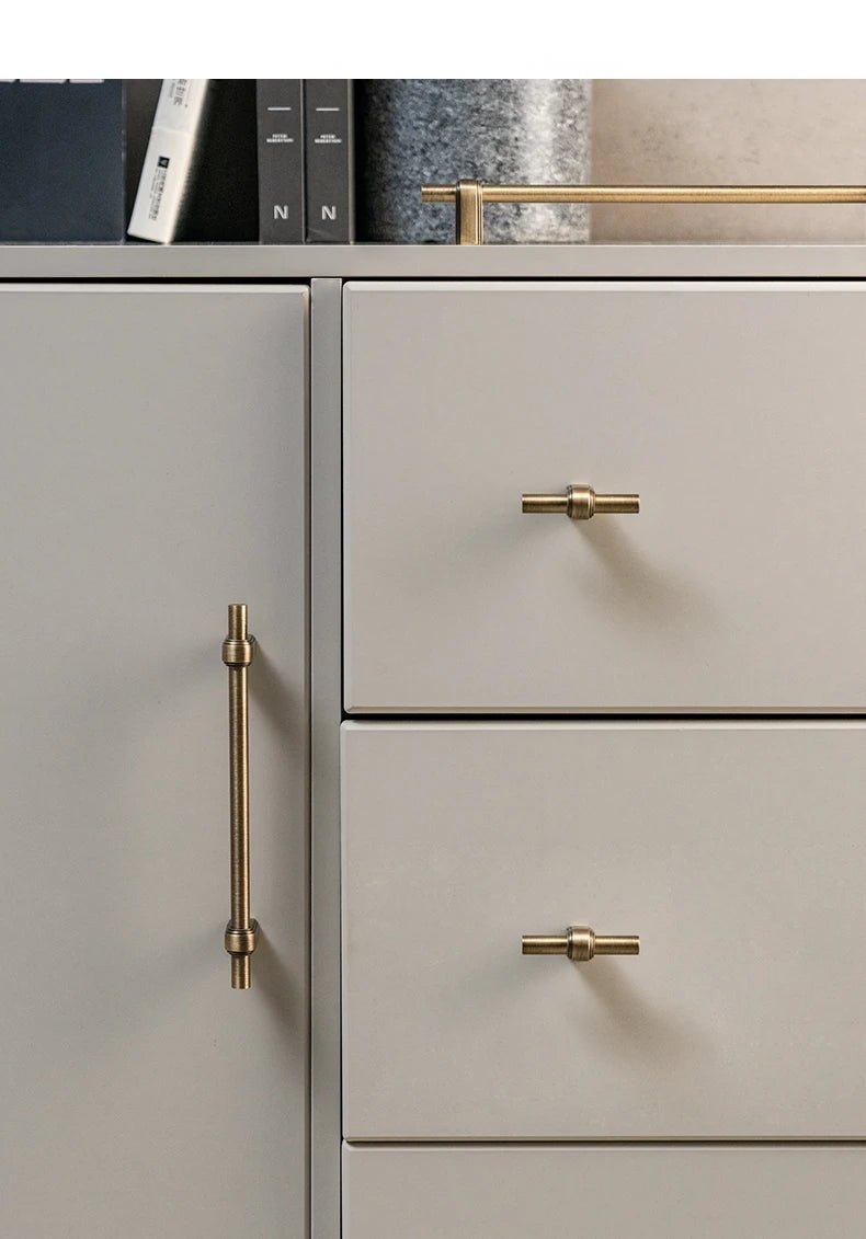Sleek Antique Brass T-Bar Pulls for Modern Cabinet Designs