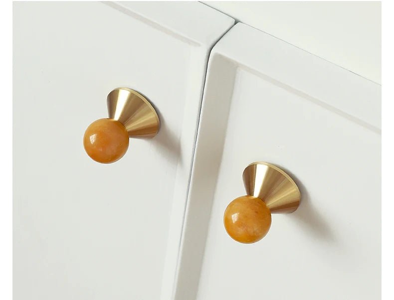 Luxury Brass Stone Knob – Pink Cabinet Pull  