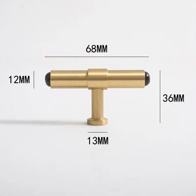Solid Brass T-Bar Pull with Black Agate Detail  