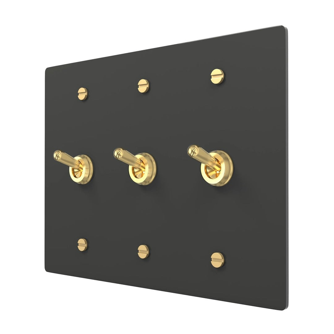 Retro toggle switch 3 gang black brass