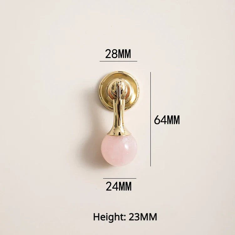 French-Style Pink Knob – Crystal & Brass Pull  
