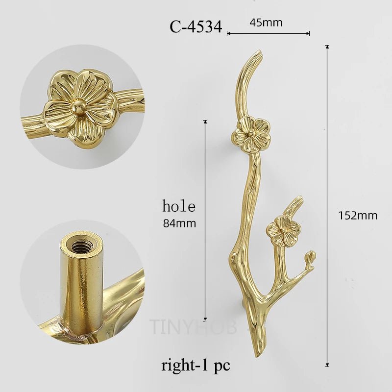 Branch Design Knob - Gold Brass Cabinet Pull