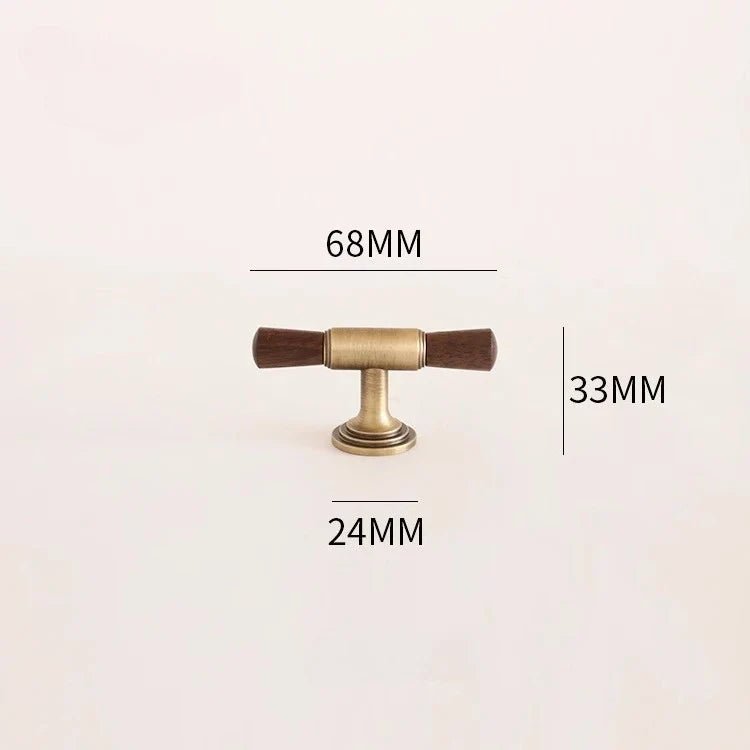 Contemporary Brass & Walnut Knob – Antique T-Bar Pull for Modern Drawers