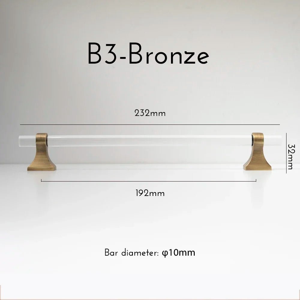 Sophisticated Brass Pulls with Smoky Gray Acrylic Handles