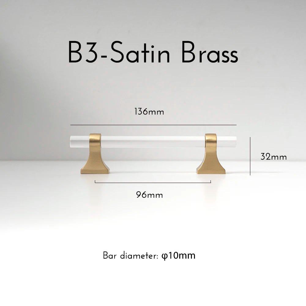 Sleek Acrylic Knob - Brass Base Cabinet Handle