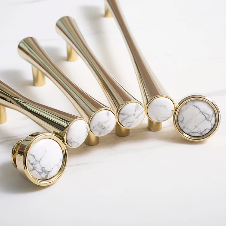Marble Turquoise Pull - Gold Brass Cabinet Handle