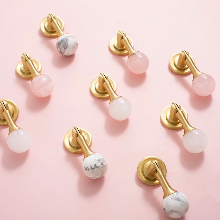 Pink Crystal Knob - Brass & Stone Handle  