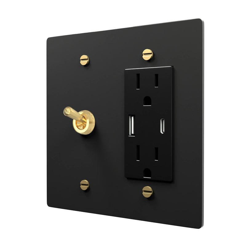 Vintage Toggle Outlet Plate - Brass Combo Switch