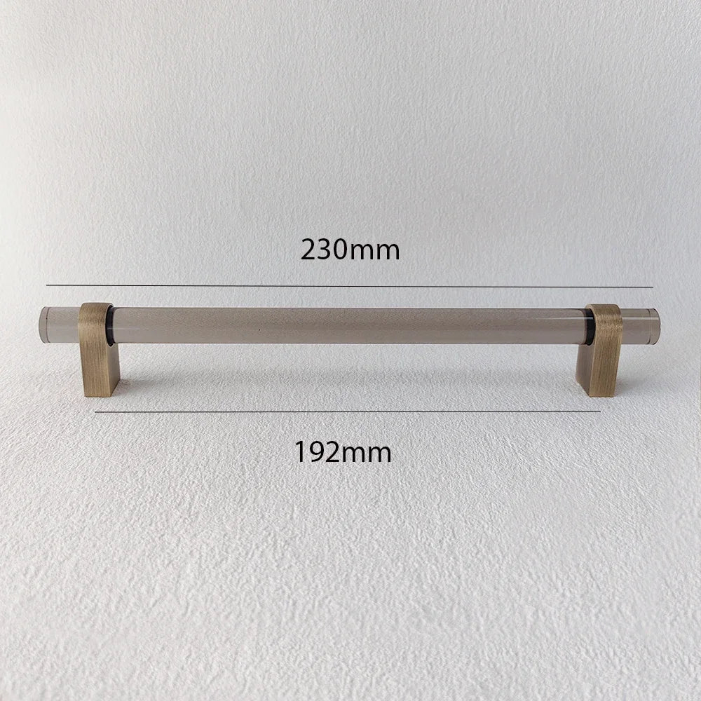 Smoky Gray Acrylic Drawer Pulls with Brass Accents