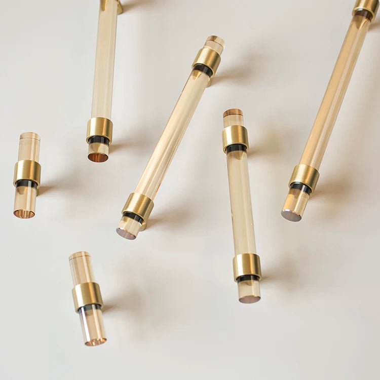 Champagne Crystal Cabinet Knob - Brass T-Bar Pull