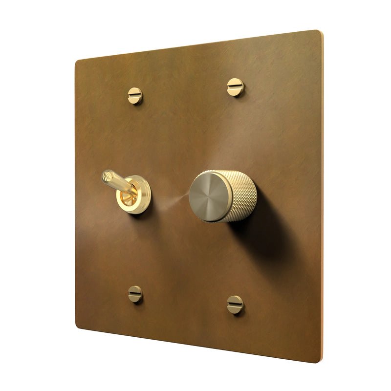 Classic Brass Plate - Retro Toggle Dimmer Combo