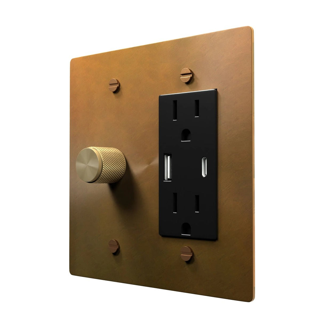 Retro Brass Switch Plate - Dimmer + Socket