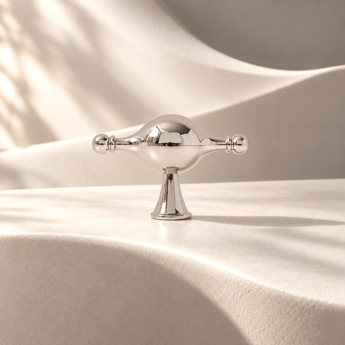 Bright nickel 60 mm T-knob on warm ivory stone