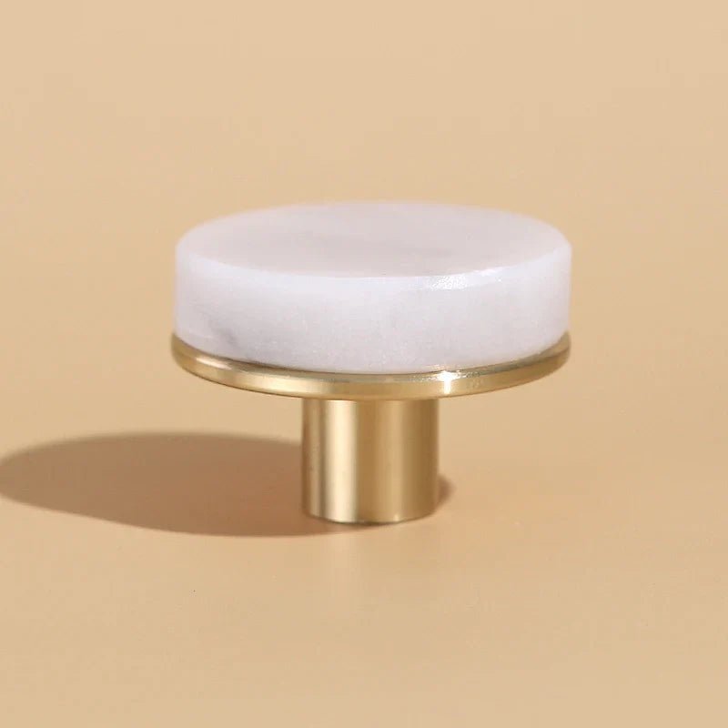 White Stone Cabinet Knob – Luxury Brass Handle