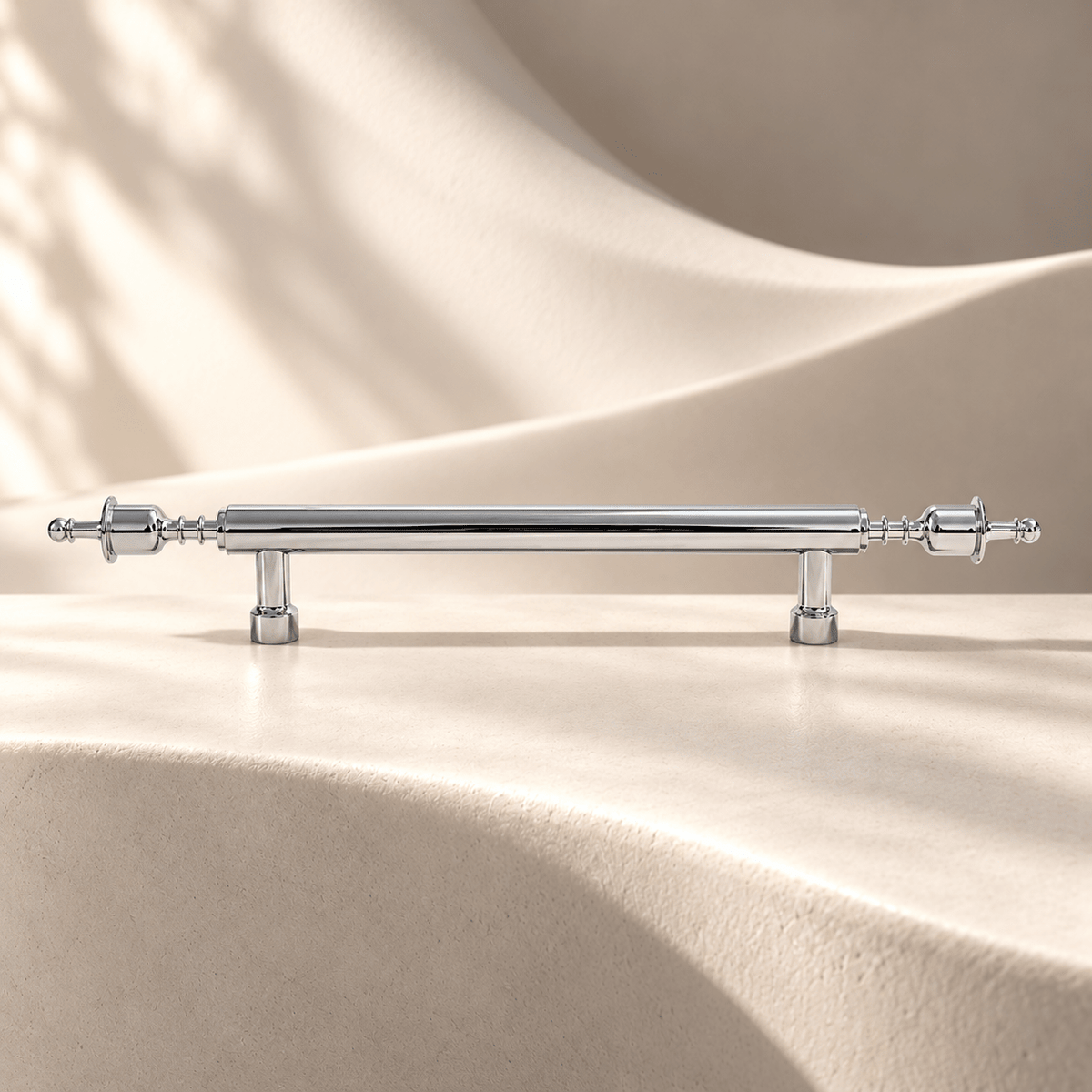 Chrome crown cabinet pull, 128 mm CTC — Ivory Atelier studio photograph