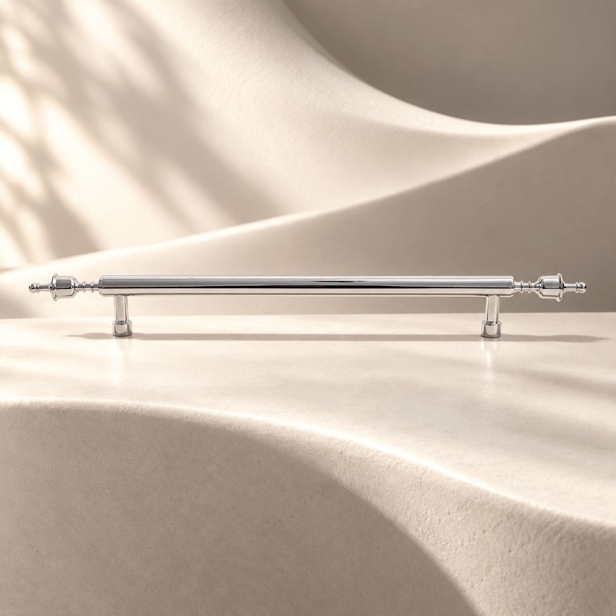 Chrome crown cabinet pull, 224 mm CTC — Ivory Atelier studio photograph