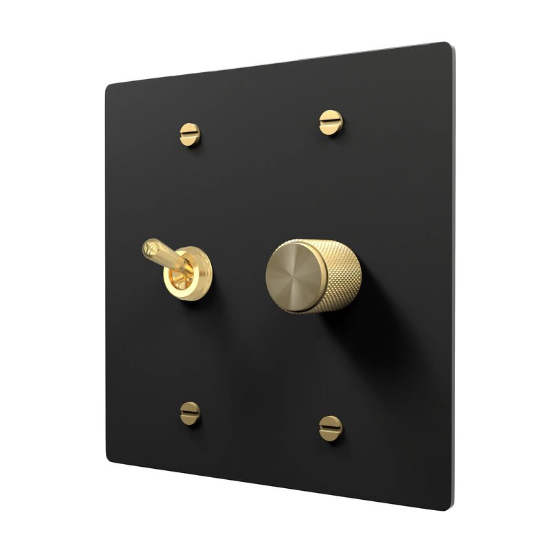 Brass Toggle & Dimmer Plate - Retro Combo Design