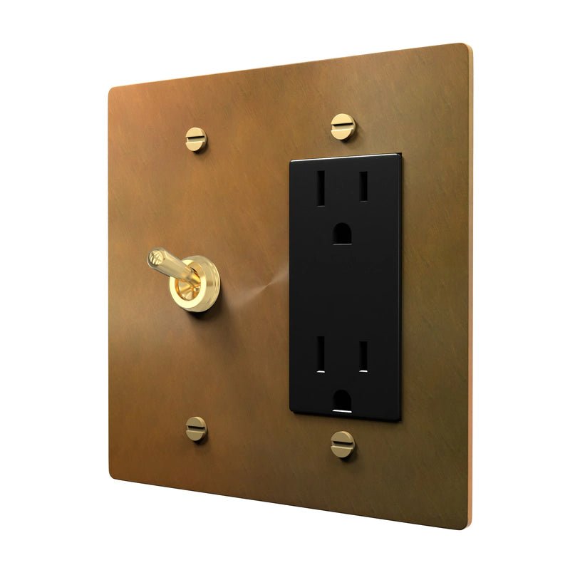 Antique Brass Plate - Toggle & Outlet Combo Cover
