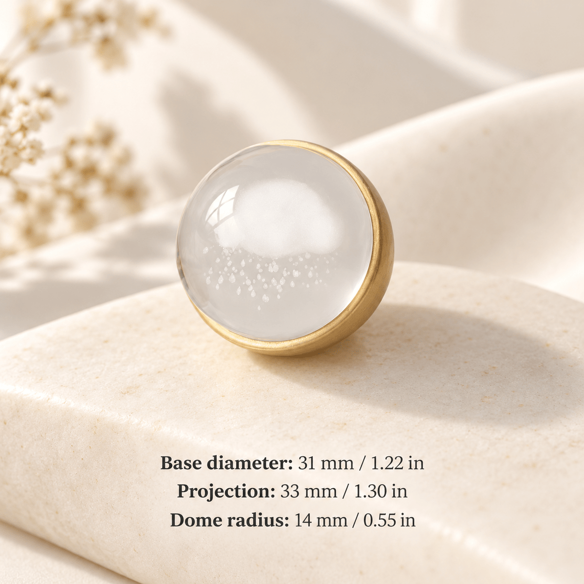 Cloud — Small cabinet knob — Base diameter: 31 mm / 1.22 in; Projection: 33 mm / 1.30 in; Dome radius: 14 mm / 0.55 in — ivory stone studio
