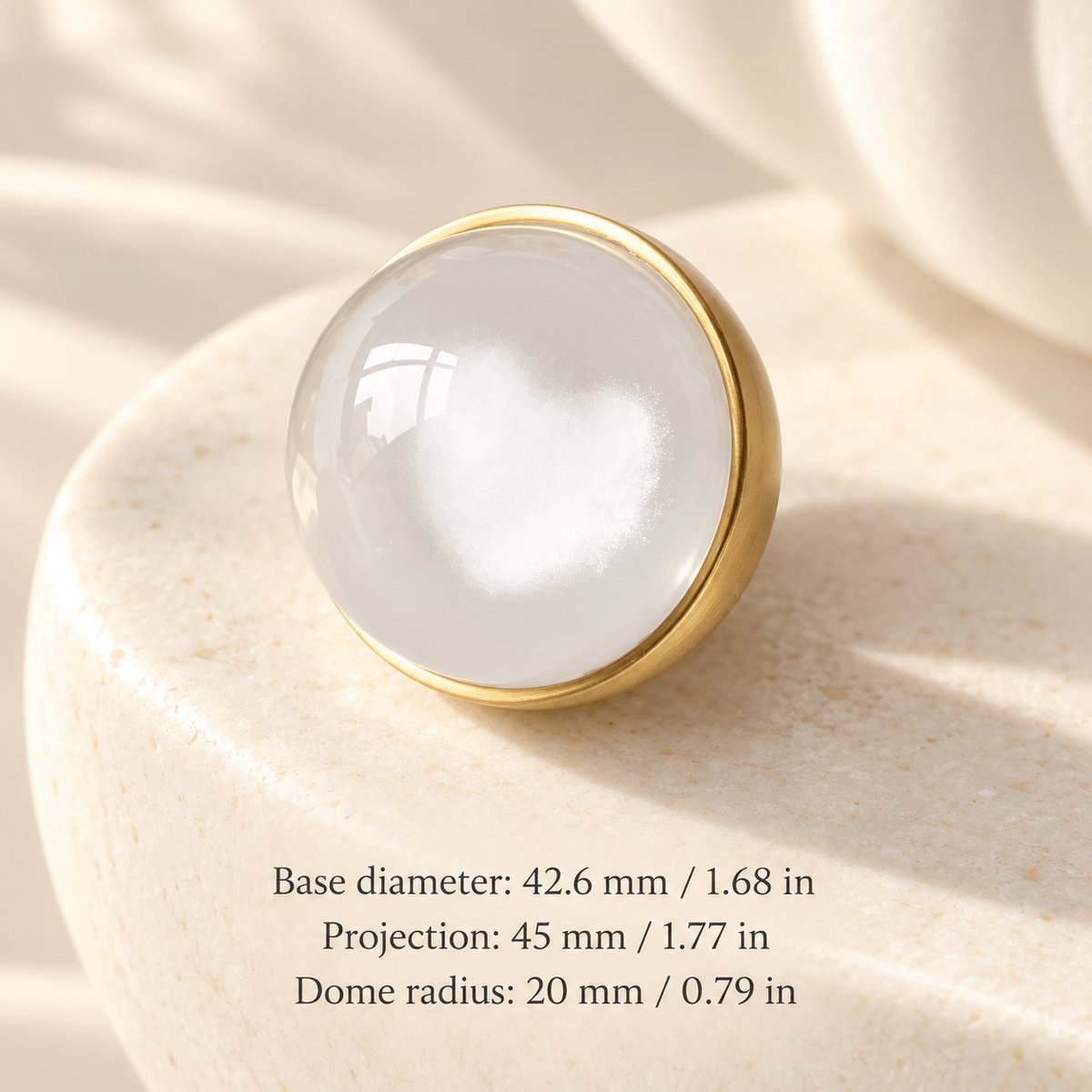 Heart — Large cabinet knob — Base diameter: 42.6 mm / 1.68 in; Projection: 45 mm / 1.77 in; Dome radius: 20 mm / 0.79 in — ivory stone studio