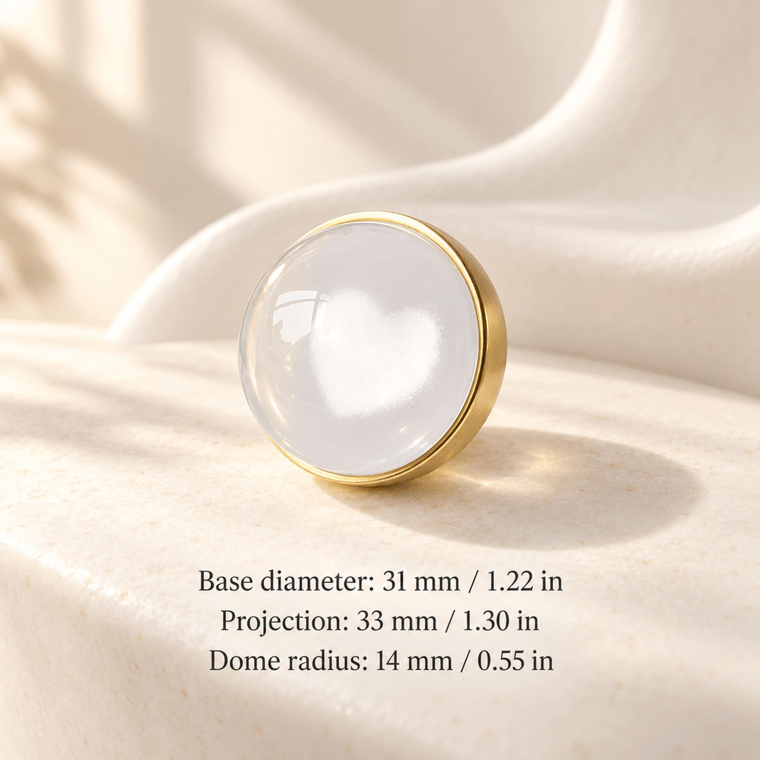 Heart — Small cabinet knob — Base diameter: 31 mm / 1.22 in; Projection: 33 mm / 1.30 in; Dome radius: 14 mm / 0.55 in — ivory stone studio