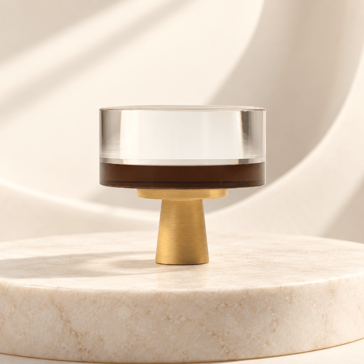 Coffee-brown and clear glass cabinet knob, ivory stone studio